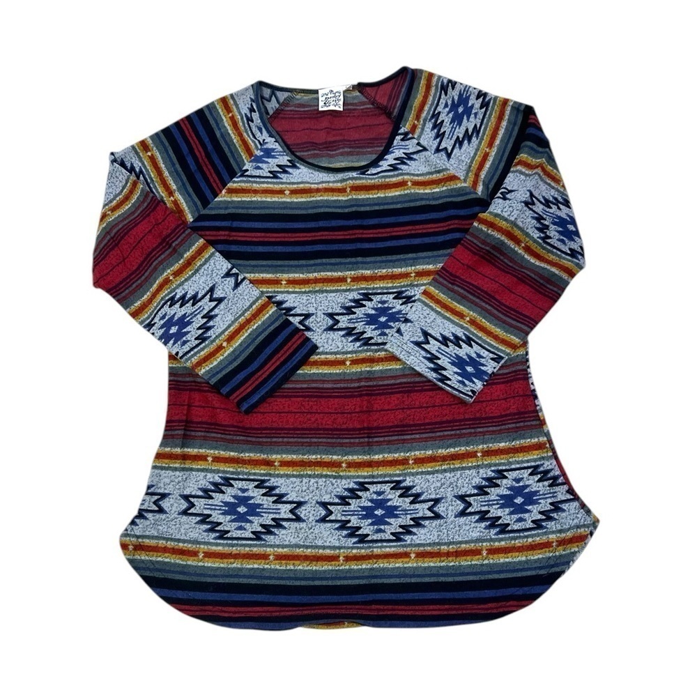 Parsley Sage Women Medium Gray Blue Red Colorful Aztec Southwest Casual Top